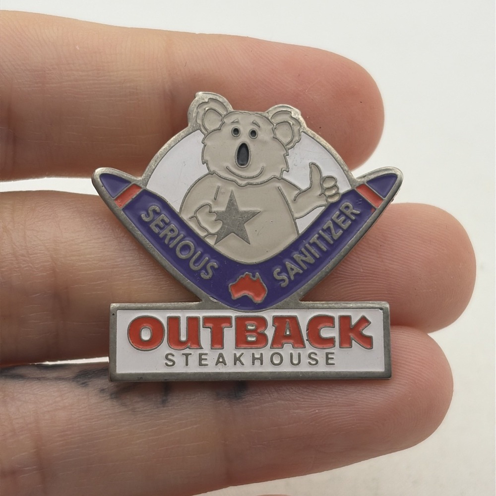 Outback Steakhouse Serious Sanitizer Koala Boomerang Lapel Hat Pin